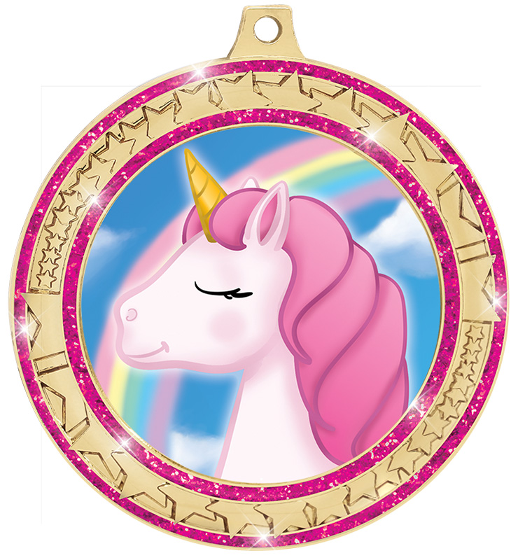 2 3/4" Pink Star Trail Glitter Insert Medal