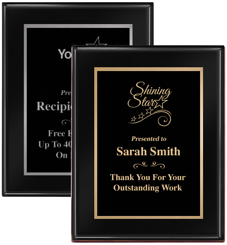 Glossed Ebony Plaques With Gold Or Silver Border