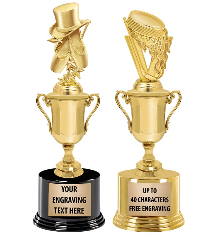 13"-14" Crevasse Cup Trophies With Figure On Round Base