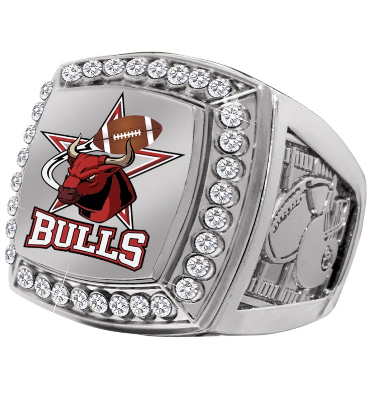 Custom Deluxe Printz Silver Football Ring With Ring Box