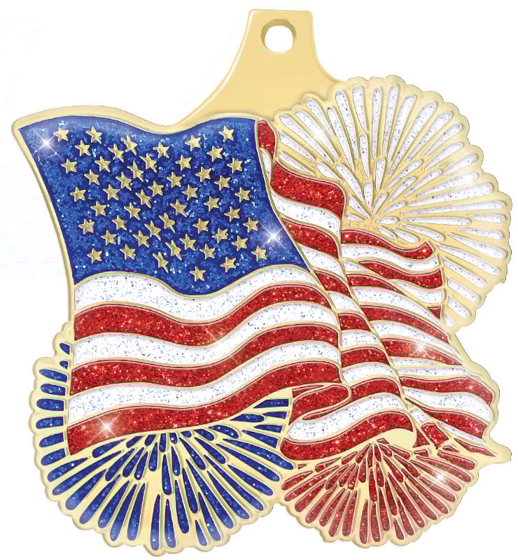 2" American Flag Glitter Medal