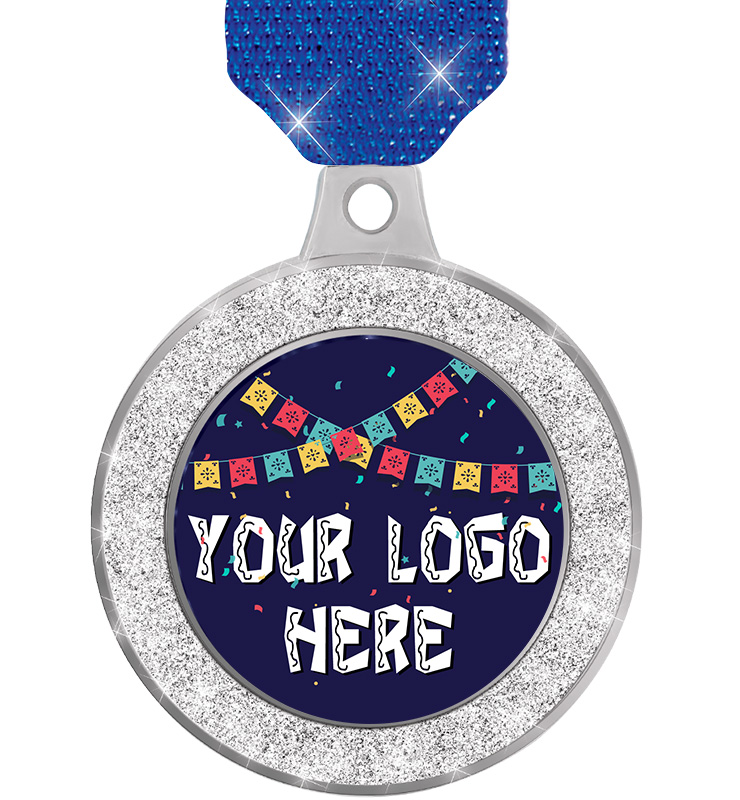 1 1/2" Glitter Fiesta Insert Medal Silver