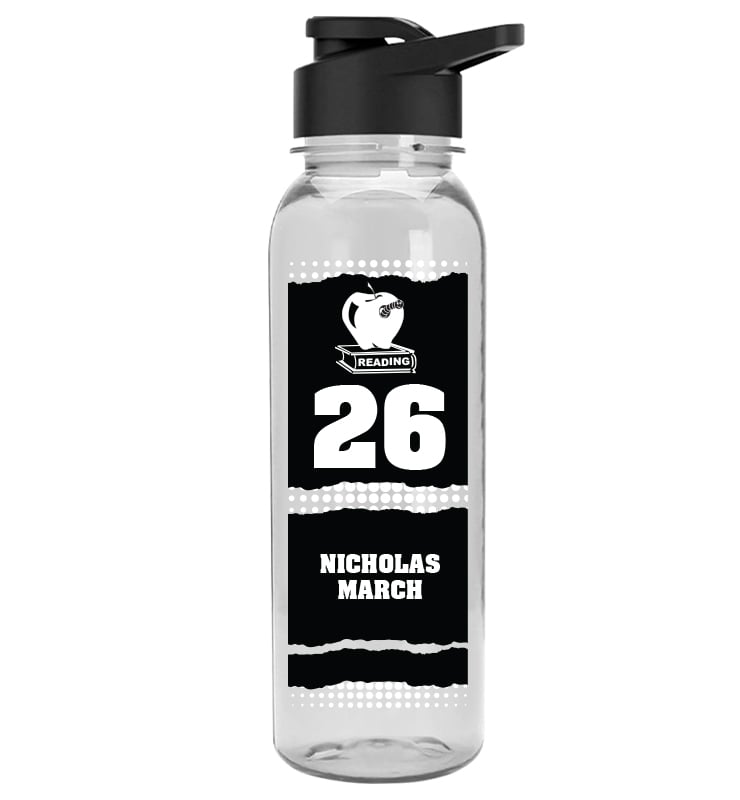 Clear School Spirit Water Bottle 24oz - Black White