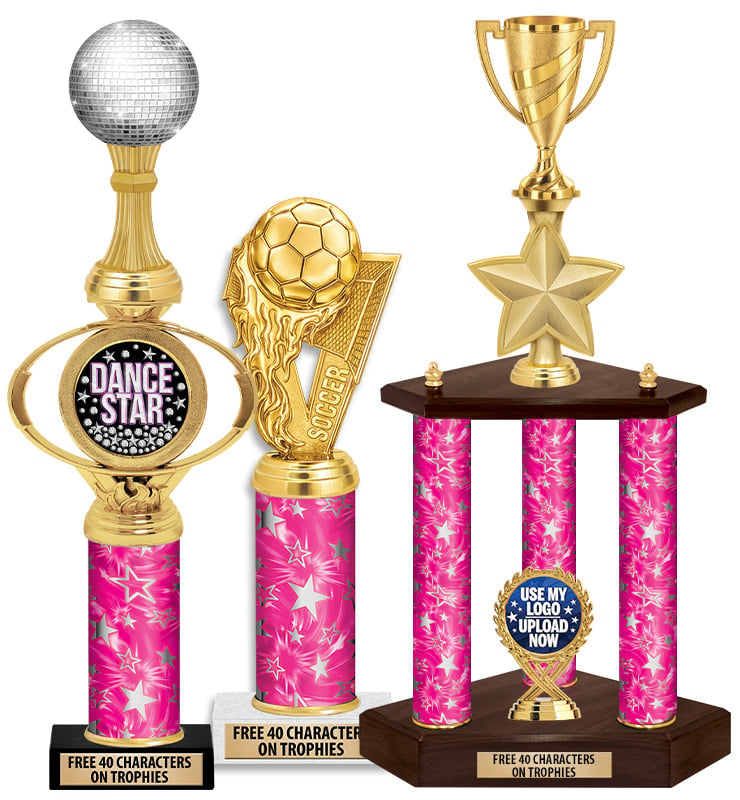 Pink Silver Star Column Trophies