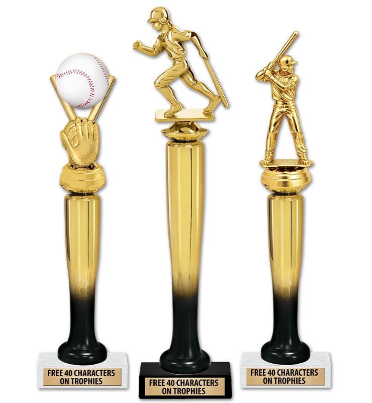 13"-15" Gold And Black Baseball Bat Column Trophy