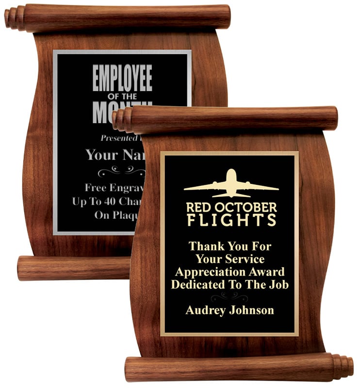 Scroll Walnut Plaque With Gold Or Silver Trim