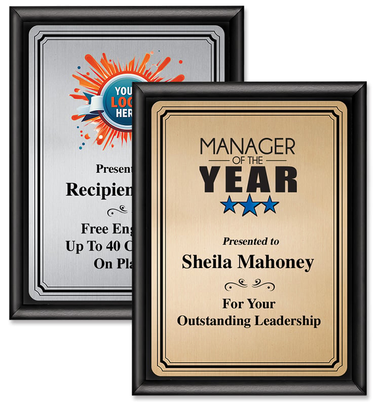Shiny Black Color Printed Plaques With Gold Or Silver Plate