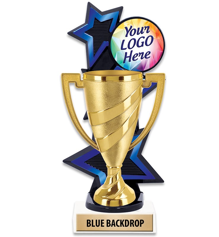 Three Star Backdrop Blue Custom Insert Trophy