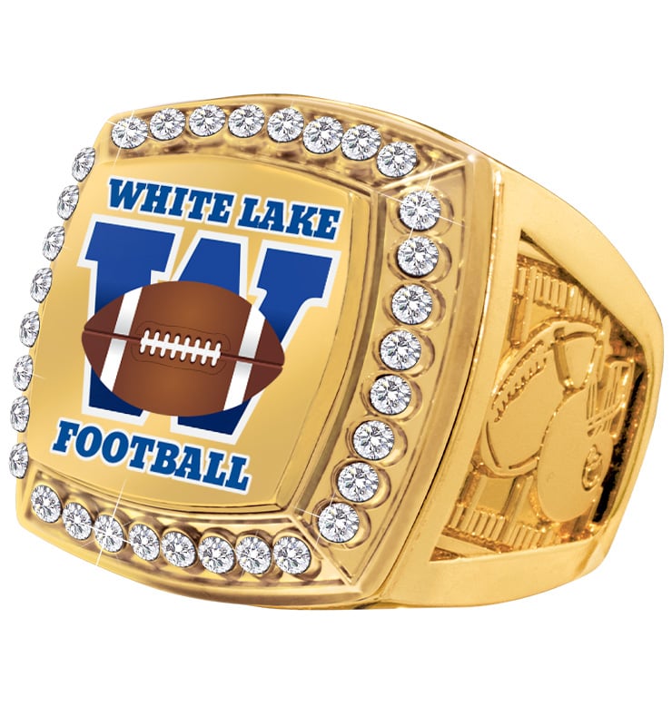 Custom Deluxe Printz Gold Football Ring With Ring Box
