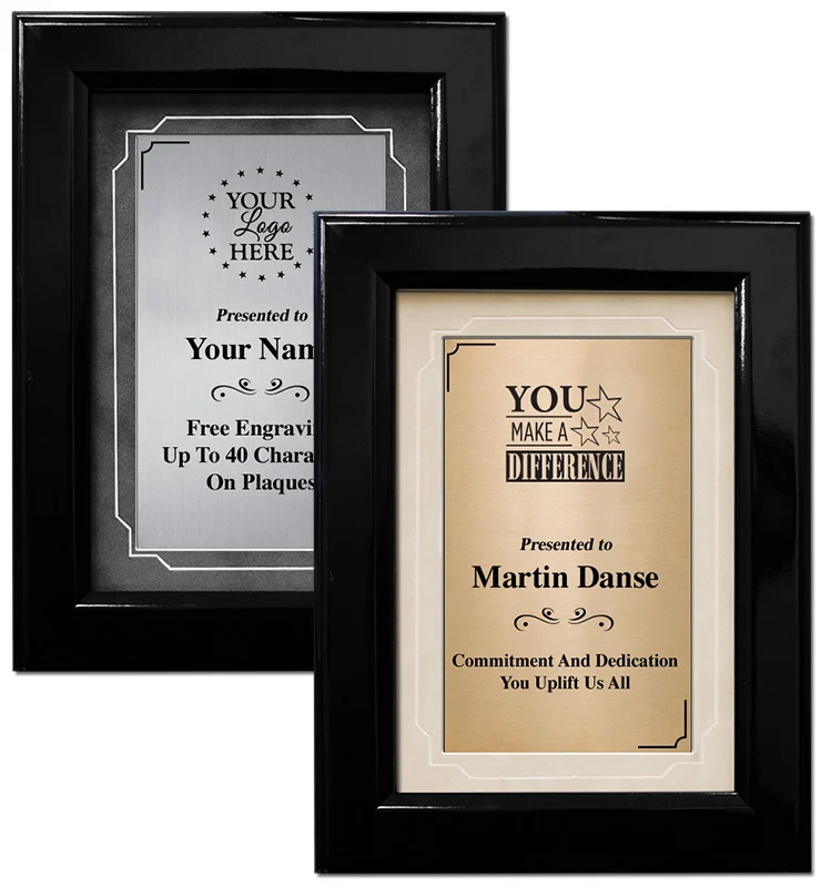 Black Gloss Frame Plaque With Gold Or Silver Plate