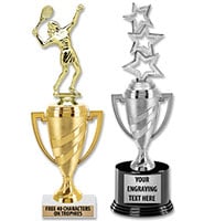 Gold And Silver Swirl Cup Trophies With Figures