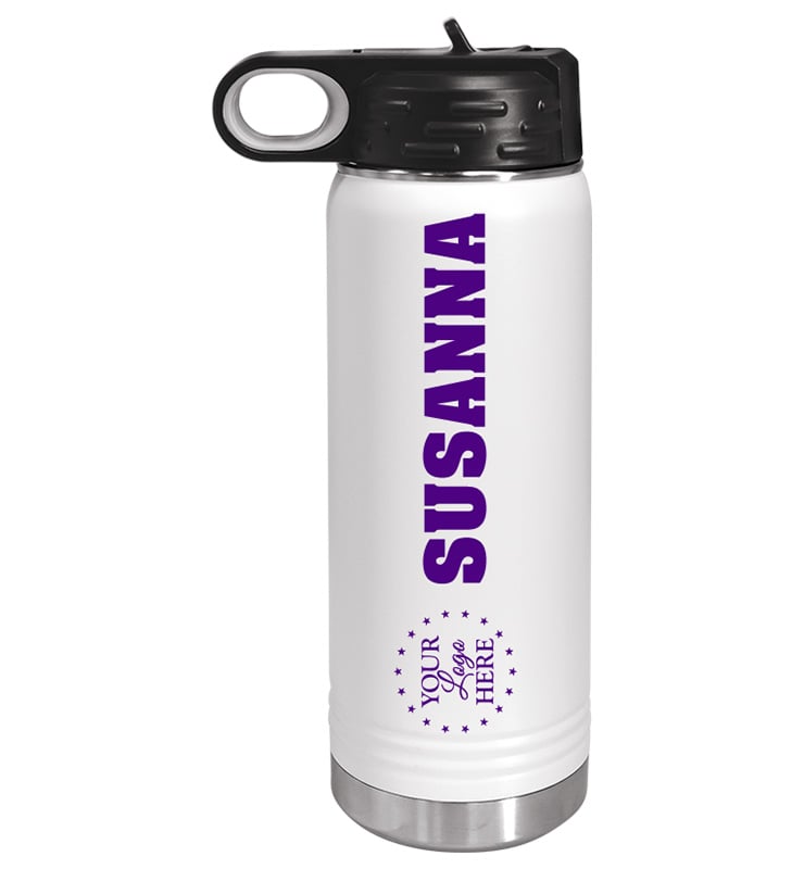 White Color Printed Text Water Bottle 20oz