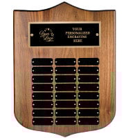 Genuine Walnut Shield Perpetual Plaque With Metal Plates