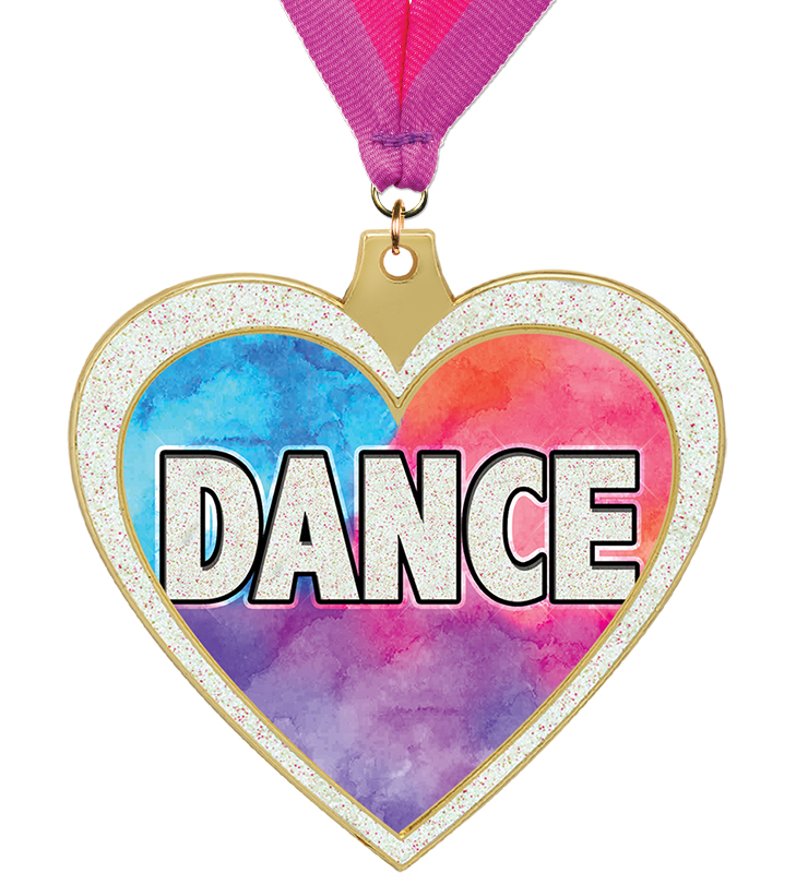 2 1/2 Dance Glitter Heart Medal