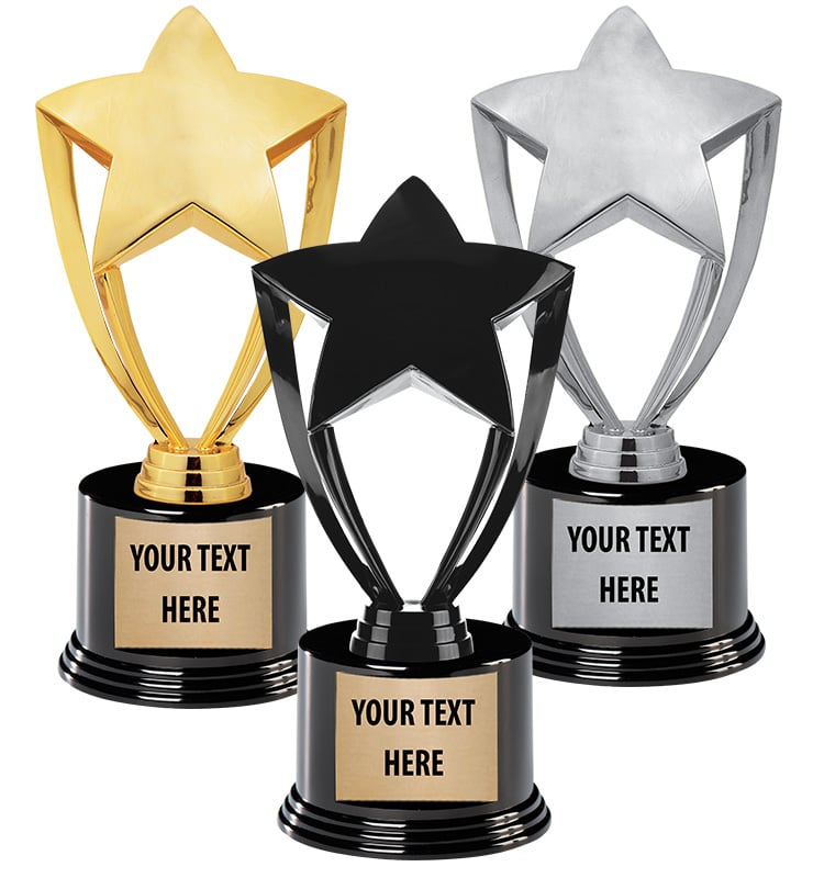 8" Gold, Silver & Black Star Deluxe Trophy