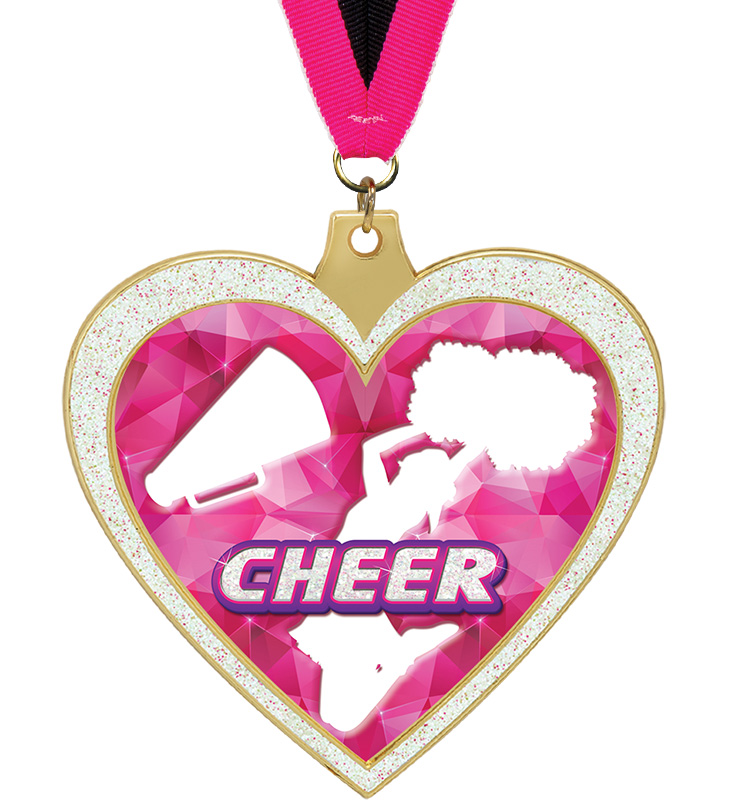 2 1/2" Cheer Glitter Heart Medal