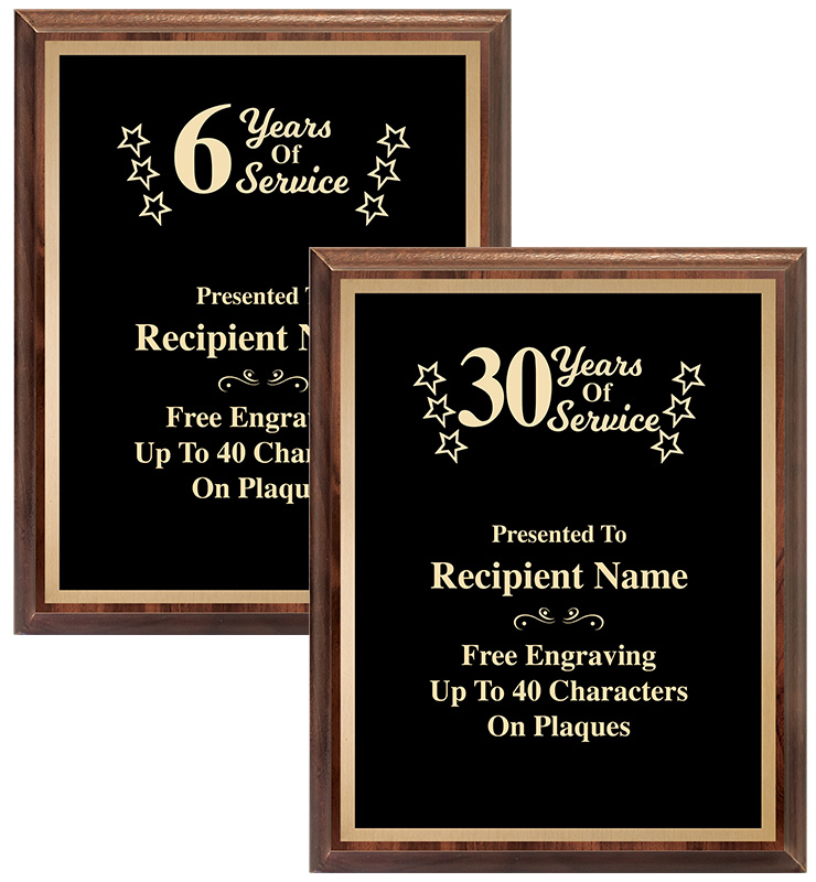 Years Of Service Recognition Plaque With Stars
