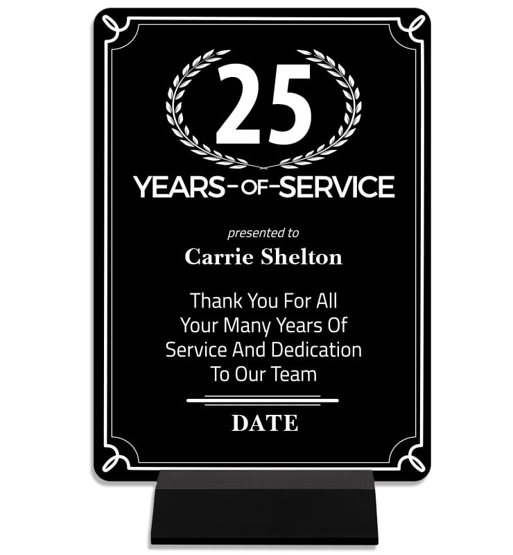 Years Of Service Metal Plaque On Stand