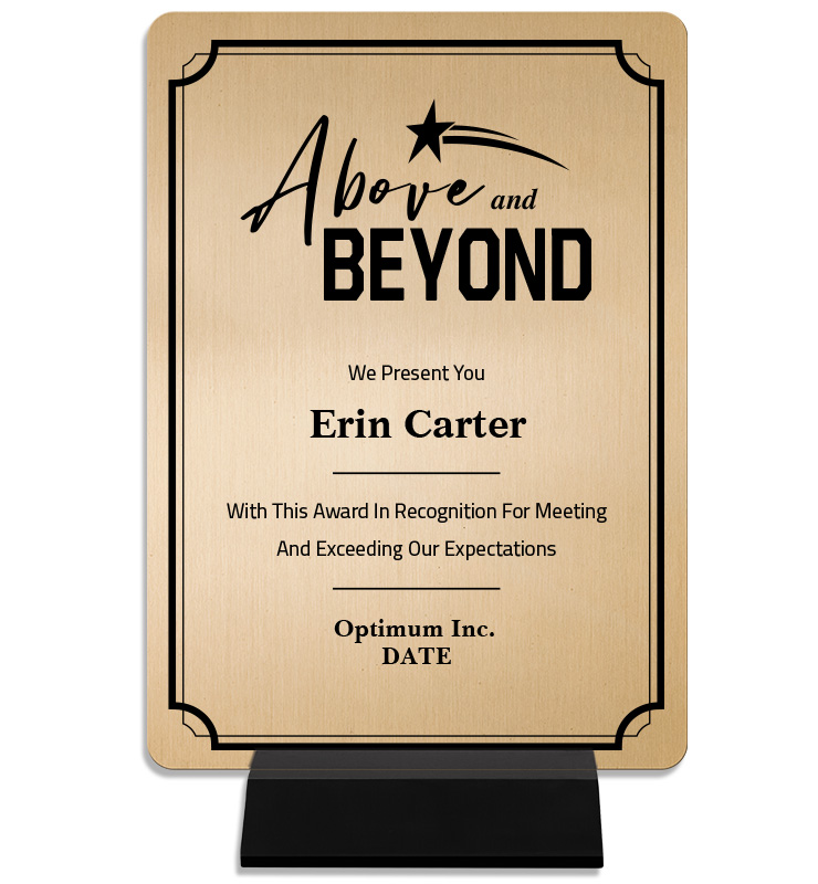 Above & Beyond Metal Plaque On Stand
