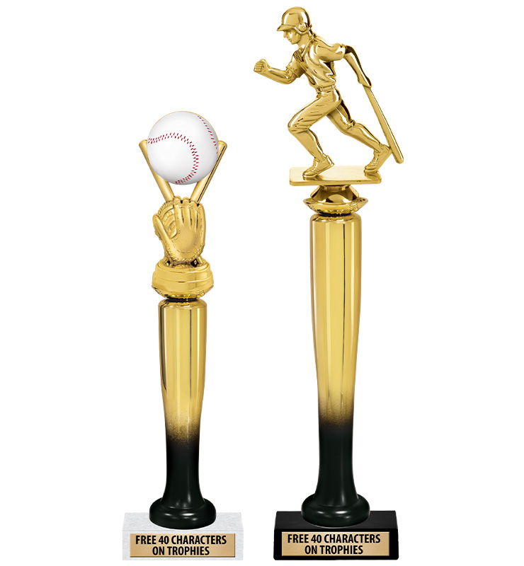 13"-15" Gold And Black Baseball Bat Column Trophy