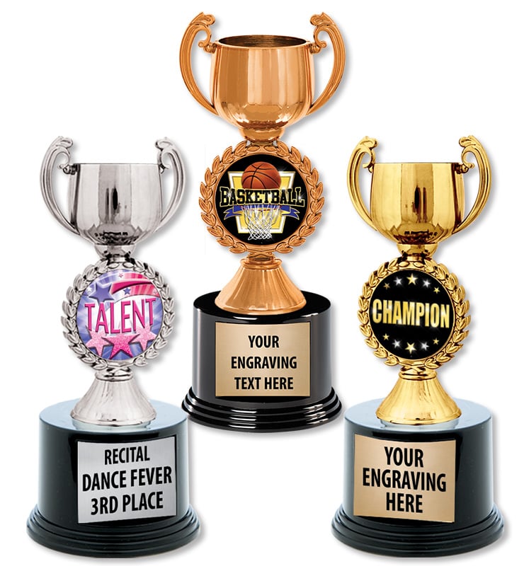 8 3/4" Gold, Silver, Bronze Chaplet Cup Deluxe Trophies