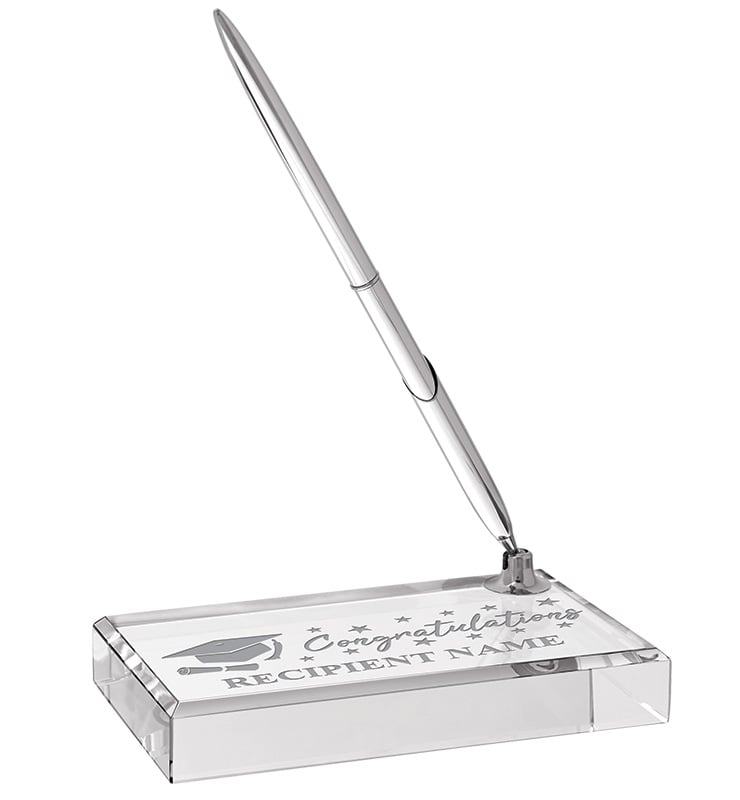 Graduation Crystal Paperweight Pen Set