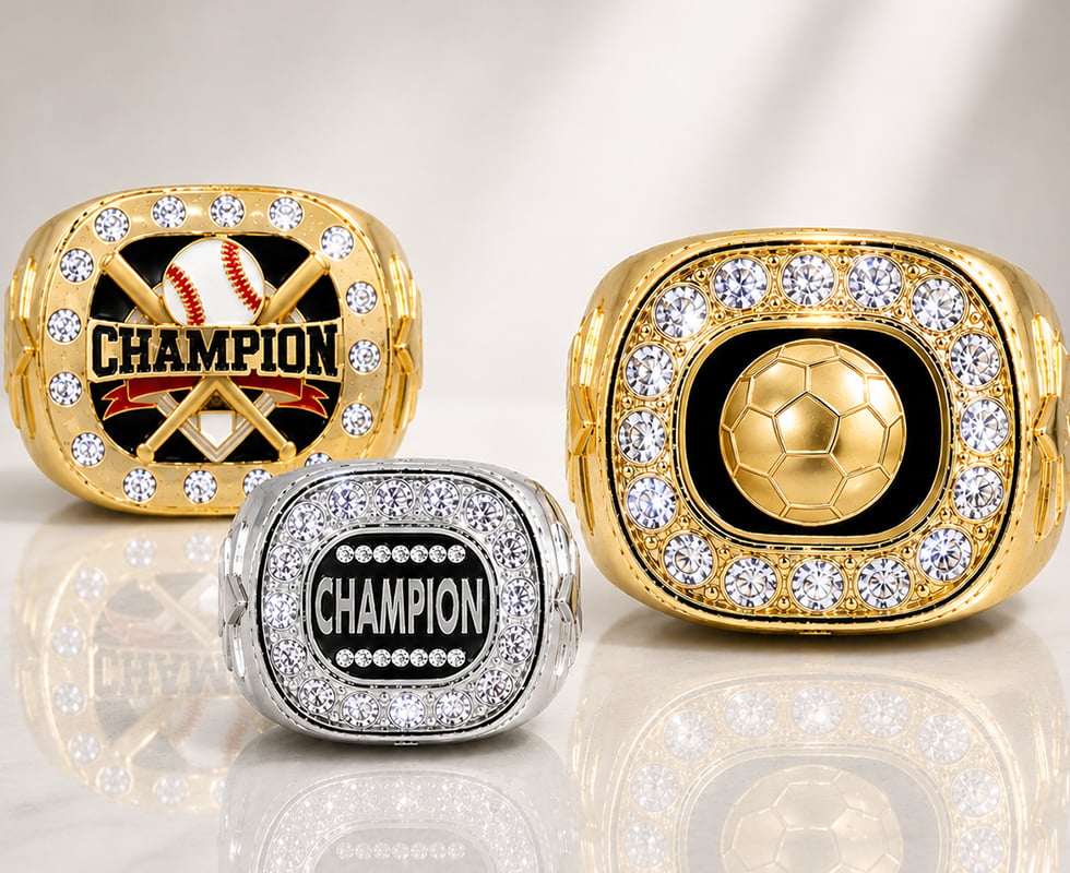 Championship Crystal Gold And Silver Rings