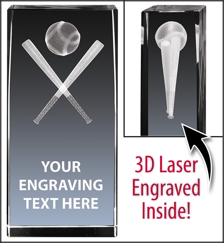 Baseball Crossed Bats 3D Laser Crystal