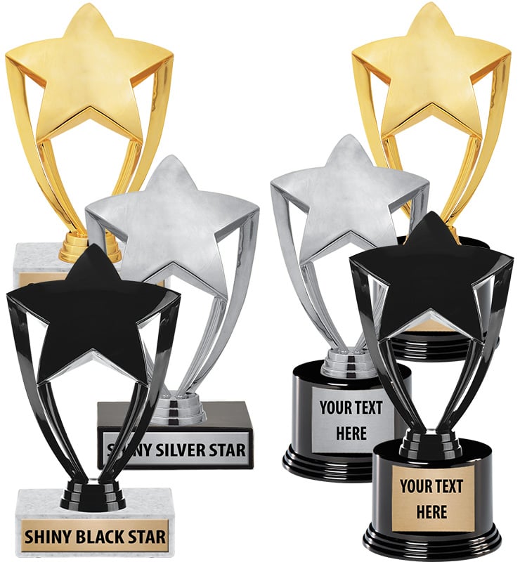 8" Gold, Silver & Black Star Participation Trophies