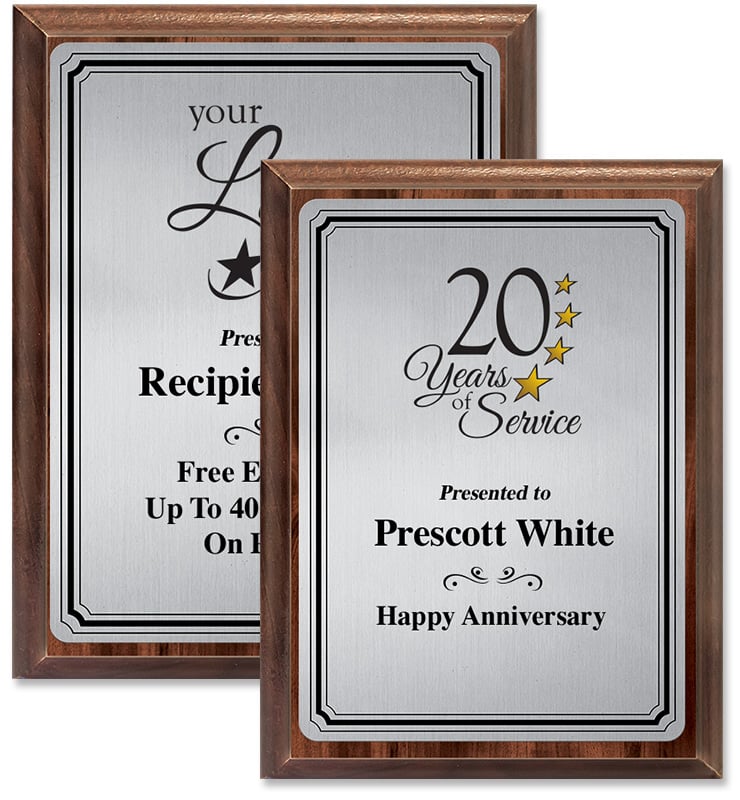 Wood Color Printed Plaques With Silver Plate