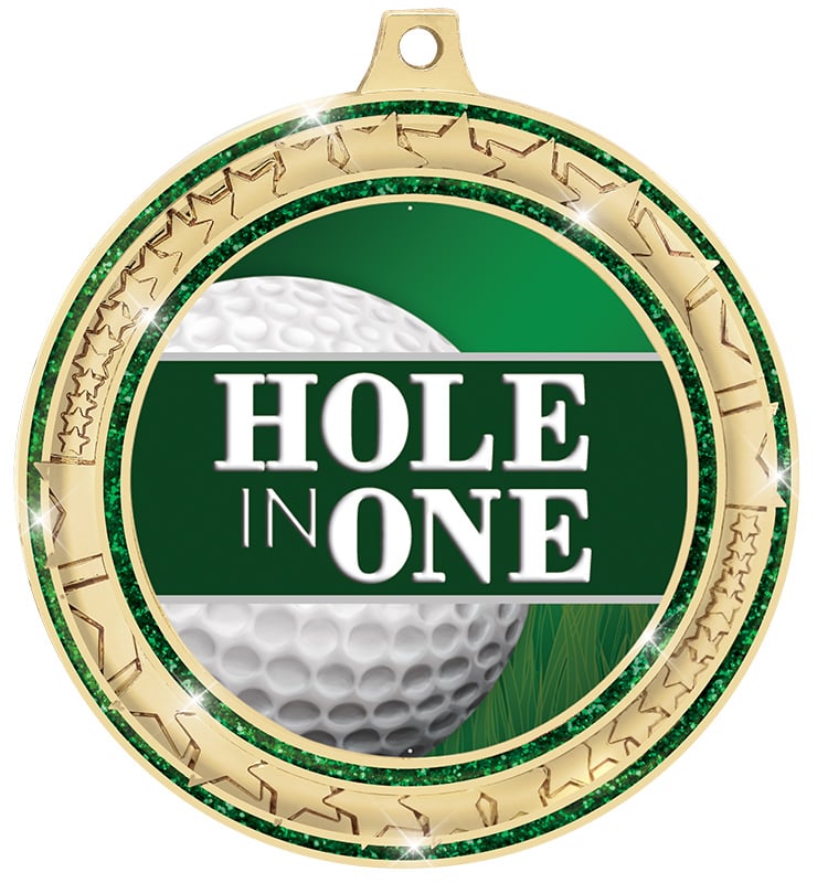 2 3/4" Hole In One Green Star Trail Glitter Insert Medal
