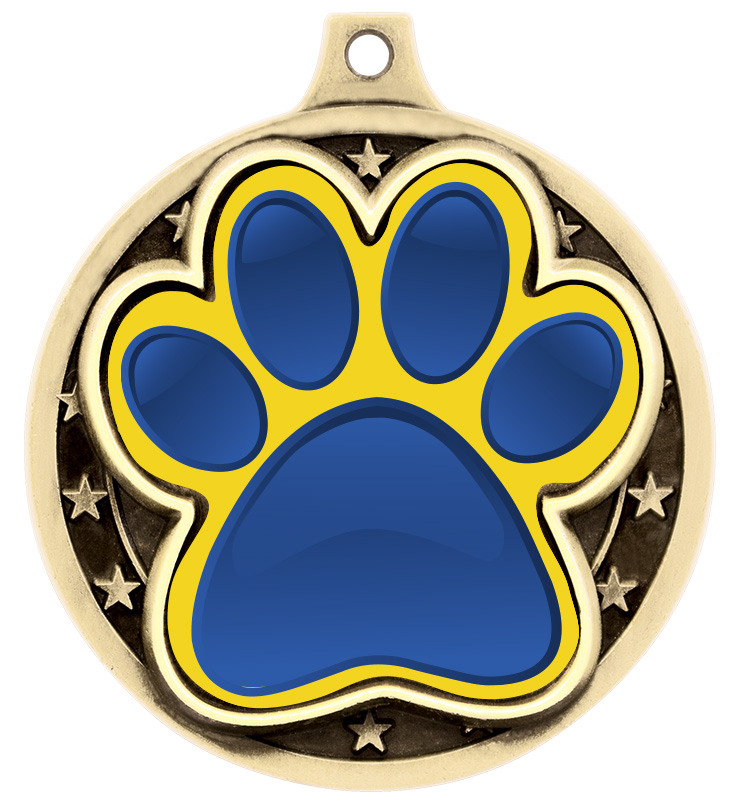 2" Blue and Yellow Paw Print Medal