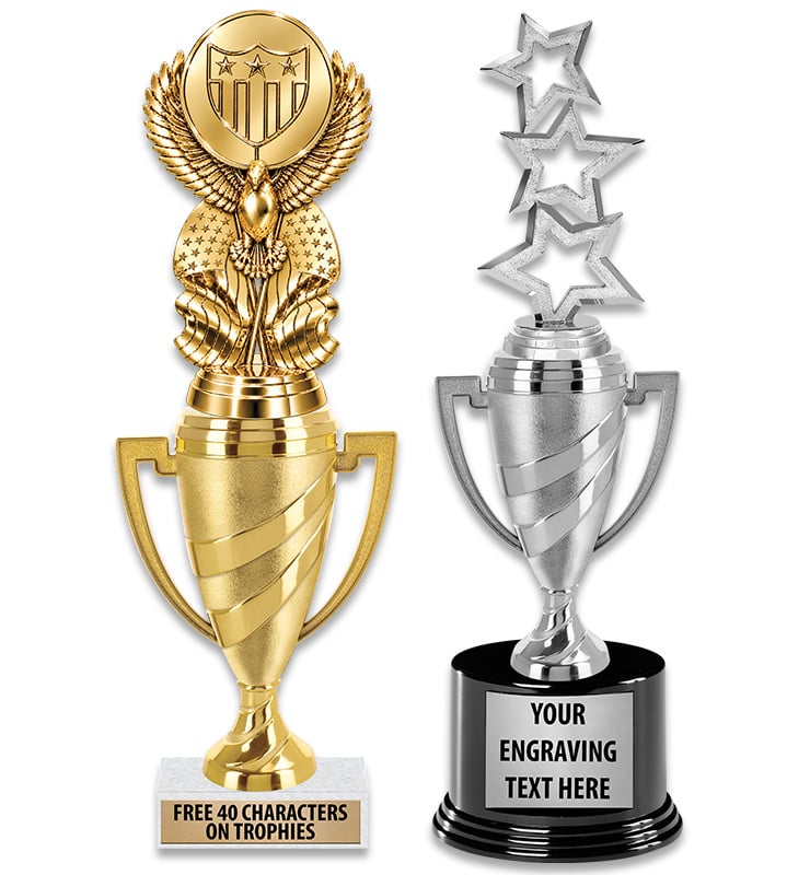 Gold And Silver Swirl Cup Trophies With Figures