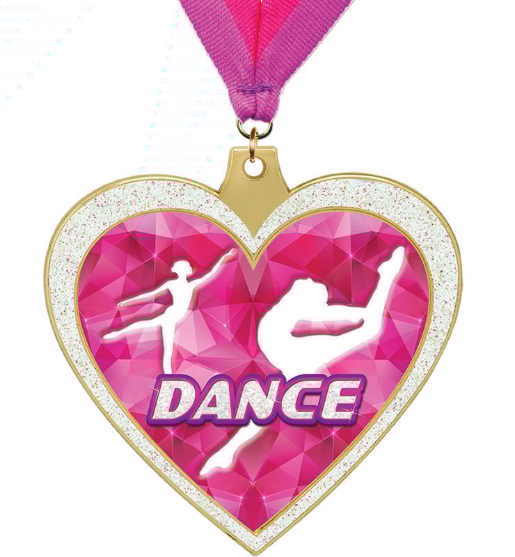 2 1/2" Dance Glitter Heart Medal