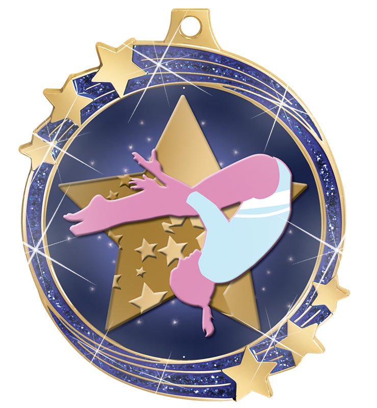 2 1/2" Blue Glitter Shooting Star Medal