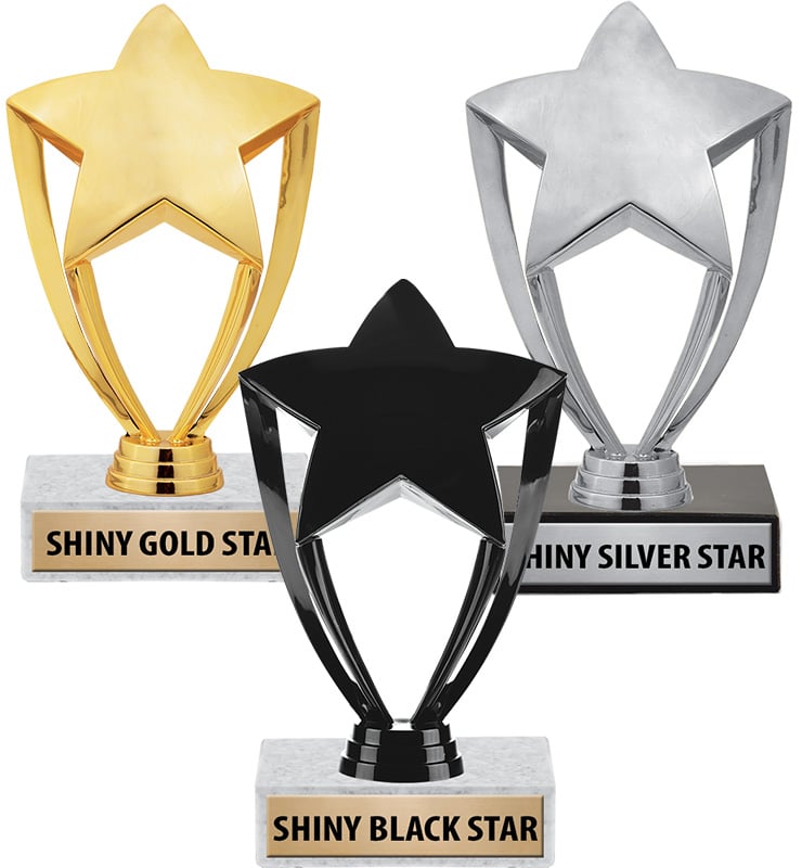 6" Gold, Silver & Black Star Trophies