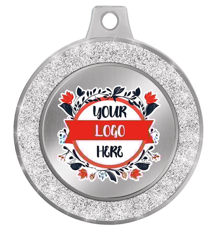 1 1/2" Printz Silver Glitter Medal