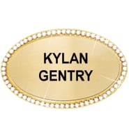 Oval Rhinestone Gold Name Badge
