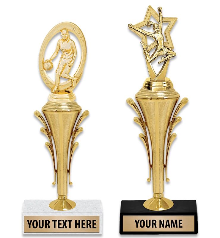 12"-13" Clarion Cup Trophies With Figure On Marble Base