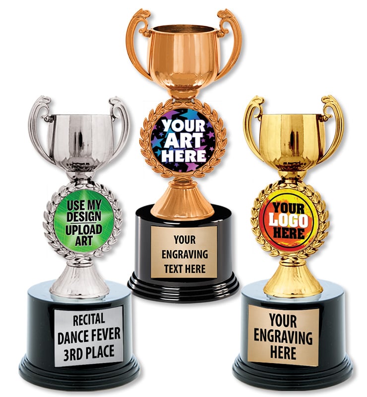 8 3/4" Gold, Silver, Bronze Chaplet Cup Deluxe Trophies