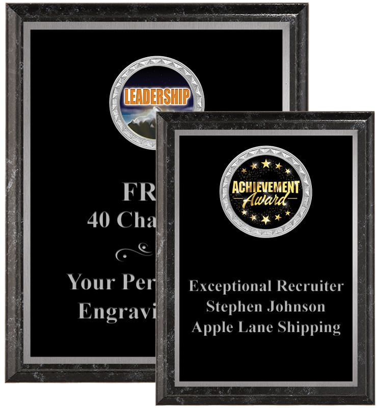 Executive Black Marbleized Silver Border Insert Plaques