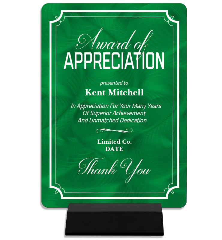 Appreciation Metal Plaque On Stand