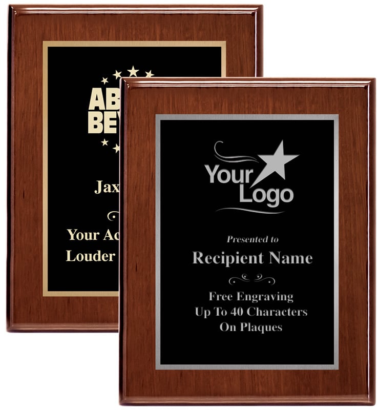 Glossed Gold Or Silver Border Walnut Plaques