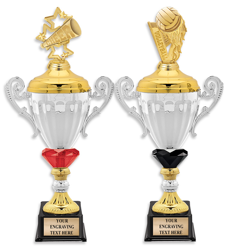 Silver Metal Accolade With Figure Crystalline Cup Trophies