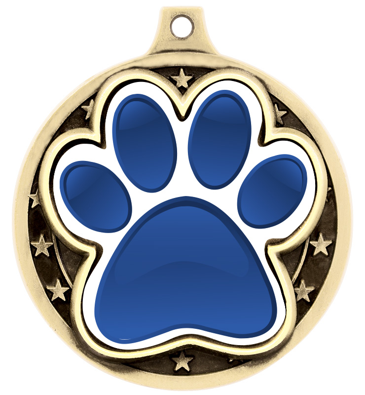 2" Blue and White Paw Print Medal