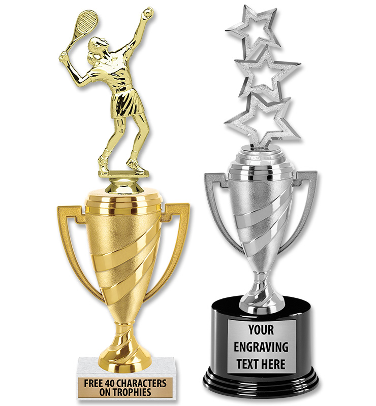 Gold And Silver Swirl Cup Trophies With Figures