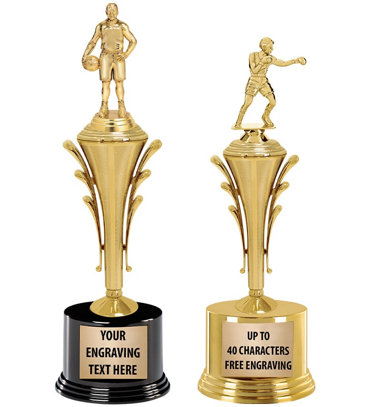 13"-14" Clarion Cup Trophies With Figure On Round Base