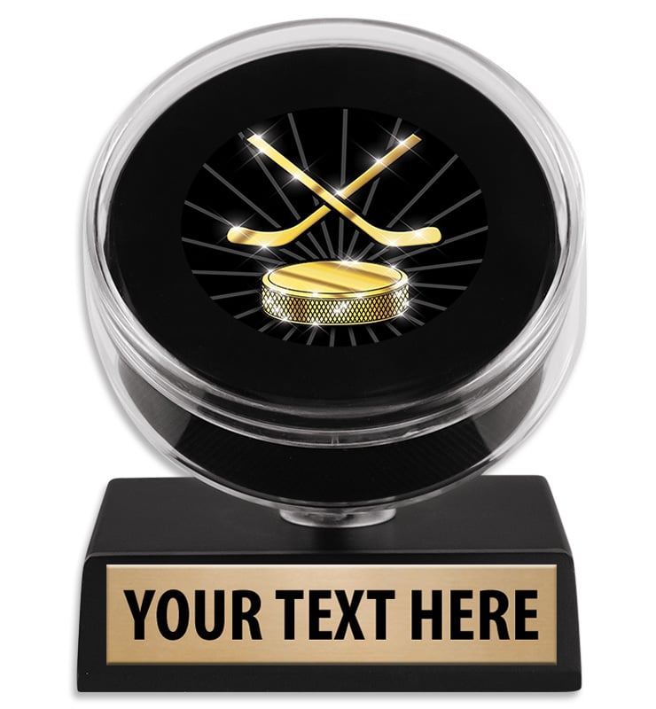 Hockey Puck Trophy On Tilt Base