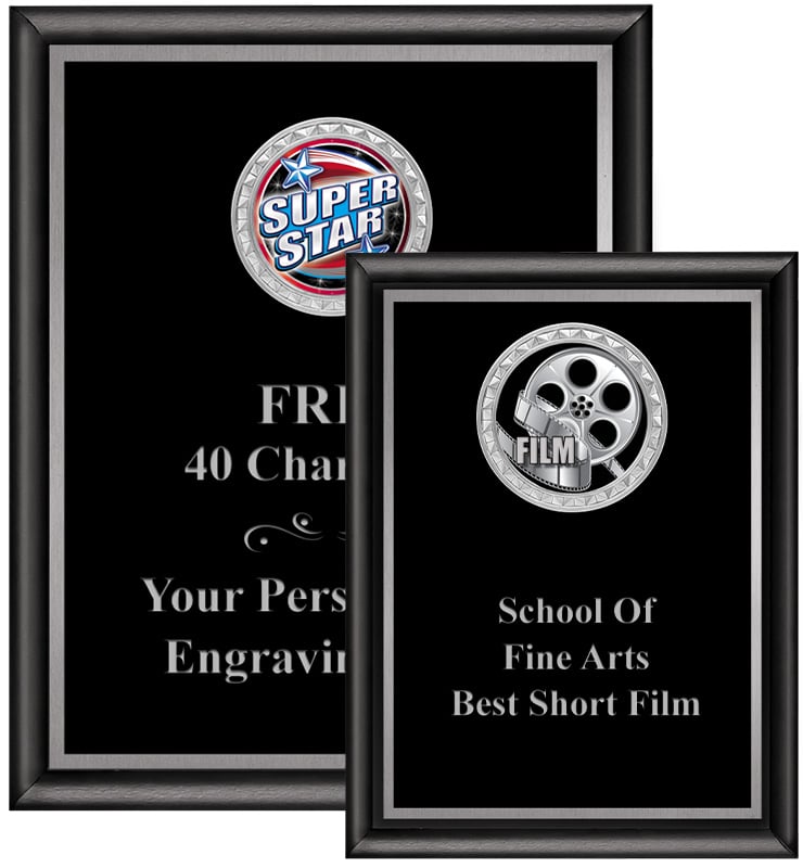 Executive Black Shiny Silver Border Insert Plaques