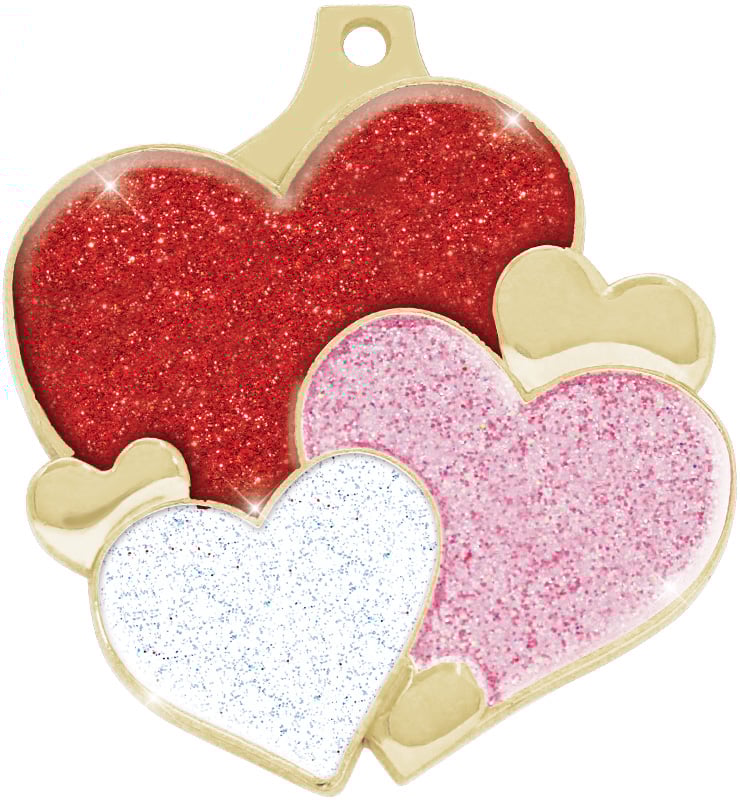 2" Hearts Glitter Medal